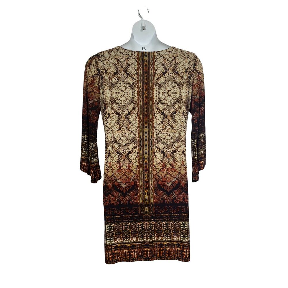 Women's size large brown multi colored long sleeve knee length dress - Picture 5 of 5
